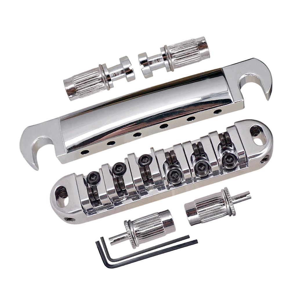 Roller Saddle Bridge Tailpiece for LP Electric Guitar Silver with Black