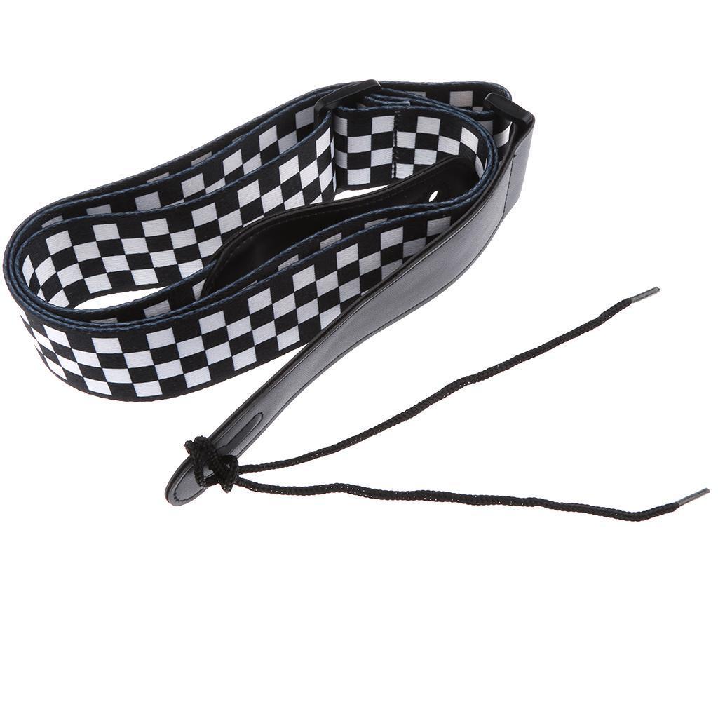 Adjustable Polyester Painting Guitar Strap for Guitar Bass Black White Grid