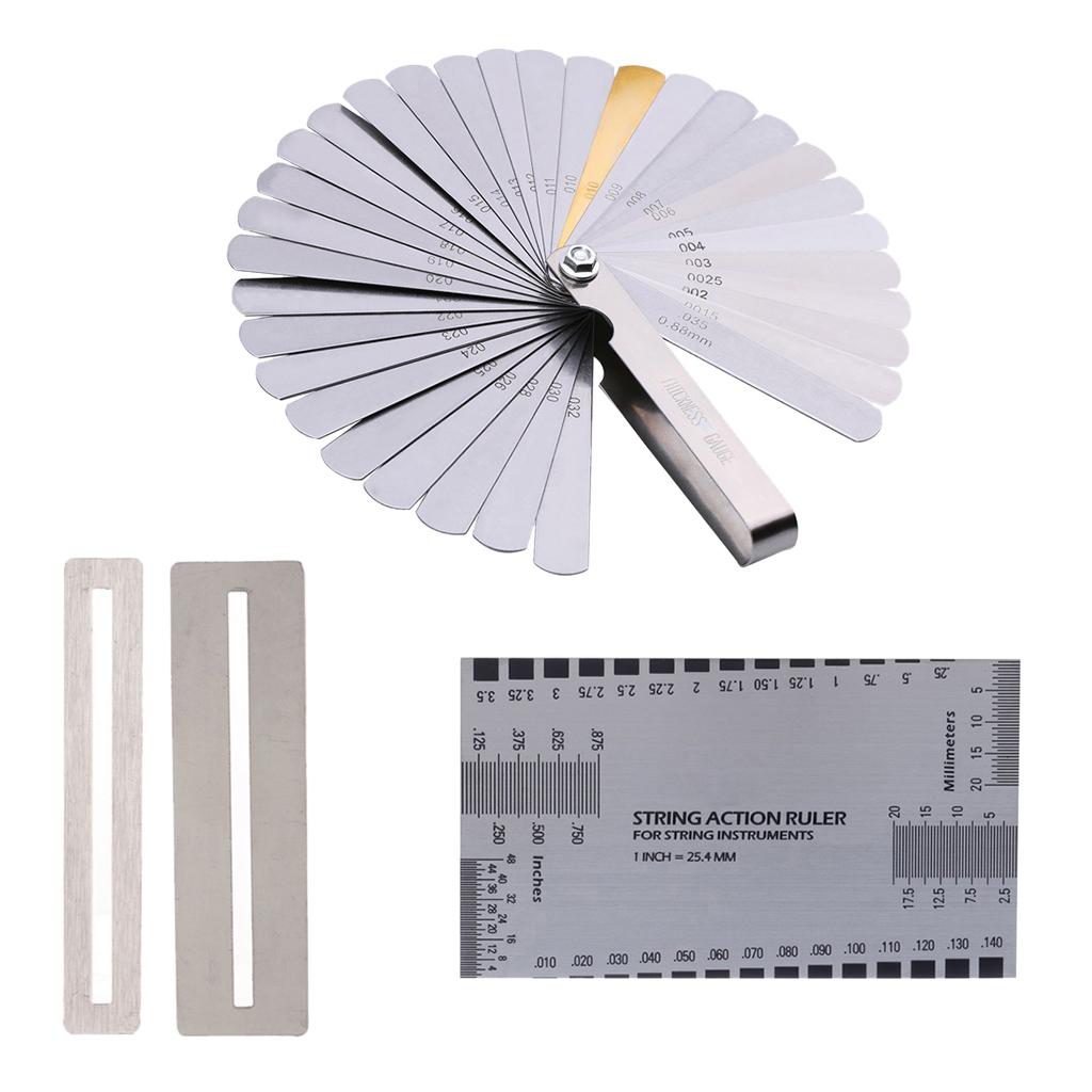 Guitar String Action Ruler+2pcs Fingerboard Protector+32 Piece Feeler Gauge