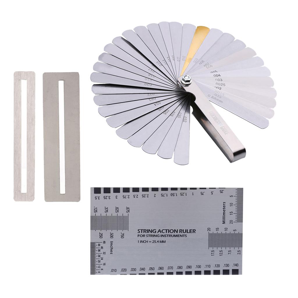 Guitar String Action Ruler+2pcs Fingerboard Protector+32 Piece Feeler Gauge