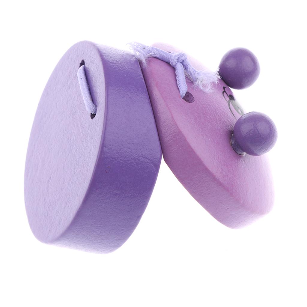 Cartoon Castanet Wooden Hand Clapper Musical Instrument Toy for Kids Purple