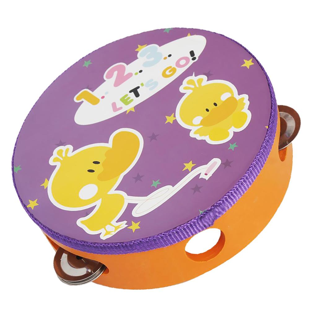 Wooden Tambourine Hand Bell Drum Musical Percusion Instrument