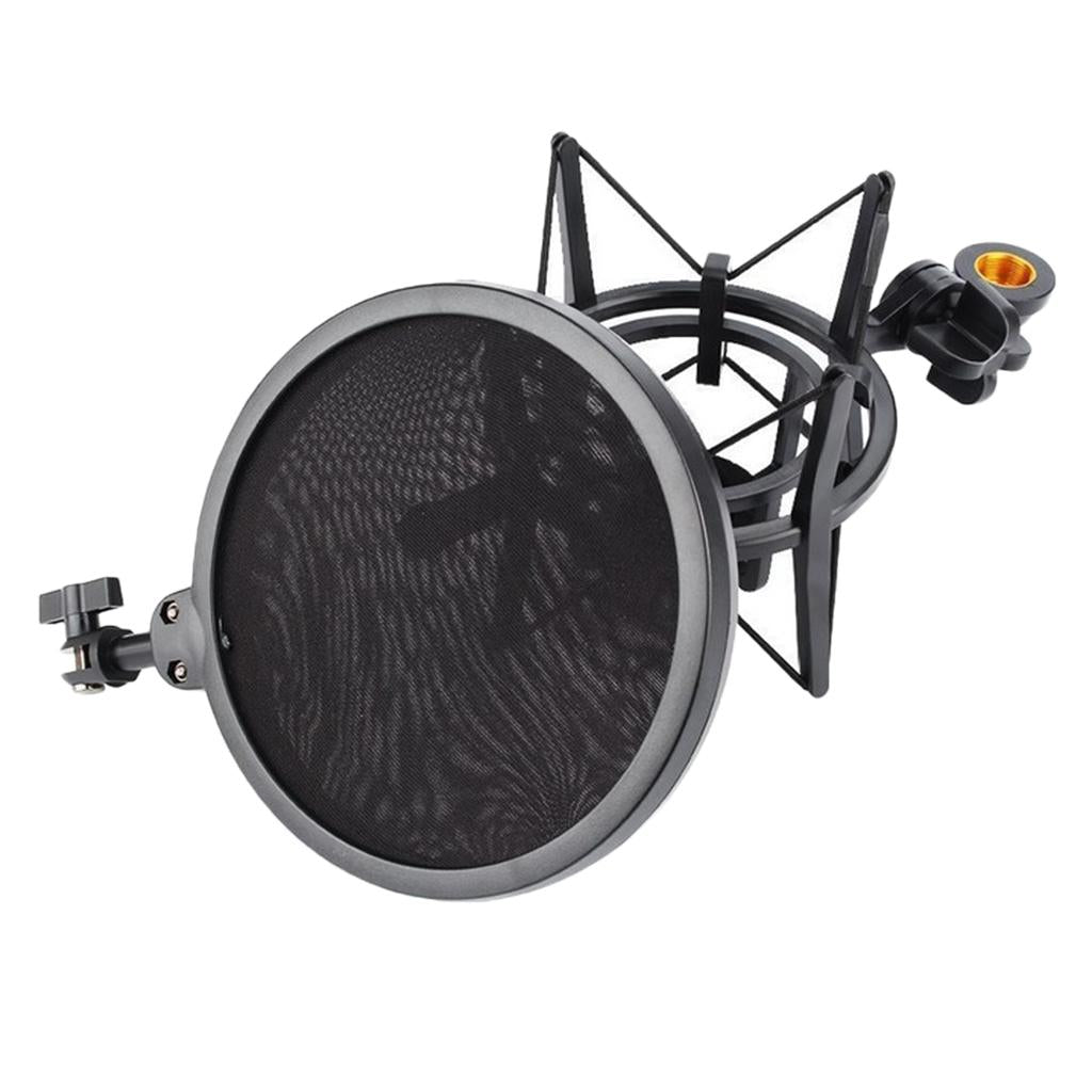 Mic Wind Screen Mask Shied Pop Filter with Microphone Shock Mount Black