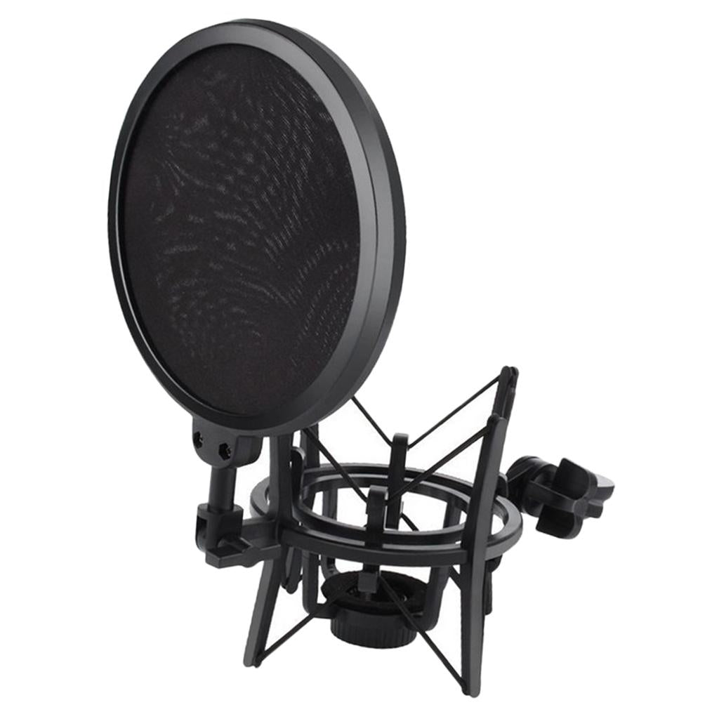 Mic Wind Screen Mask Shied Pop Filter with Microphone Shock Mount Black