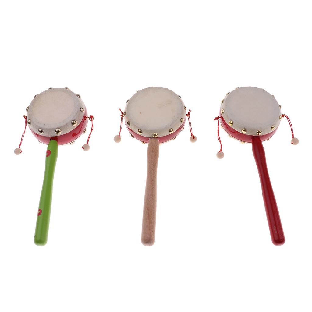 Baby Wooden Hand Bell Shaking Rattle Drum Toy for Educational Gift Green