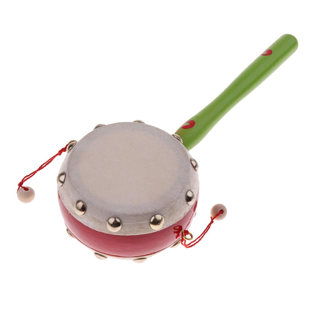 Baby Wooden Hand Bell Shaking Rattle Drum Toy for Educational Gift Green