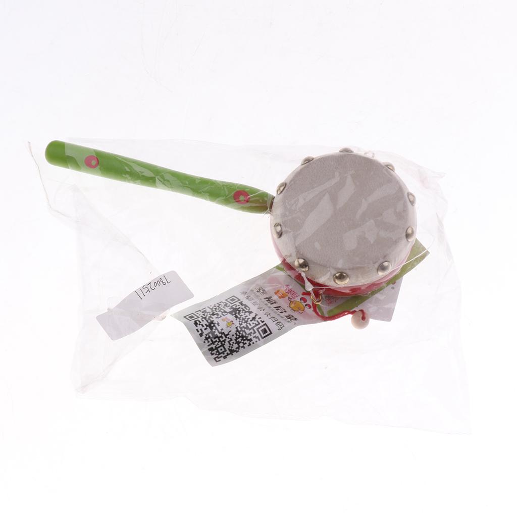 Baby Wooden Hand Bell Shaking Rattle Drum Toy for Educational Gift Green