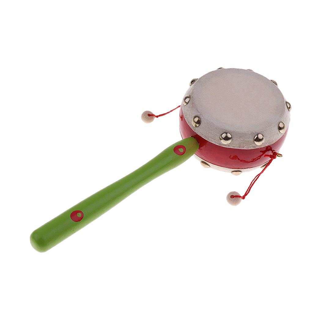 Baby Wooden Hand Bell Shaking Rattle Drum Toy for Educational Gift Green