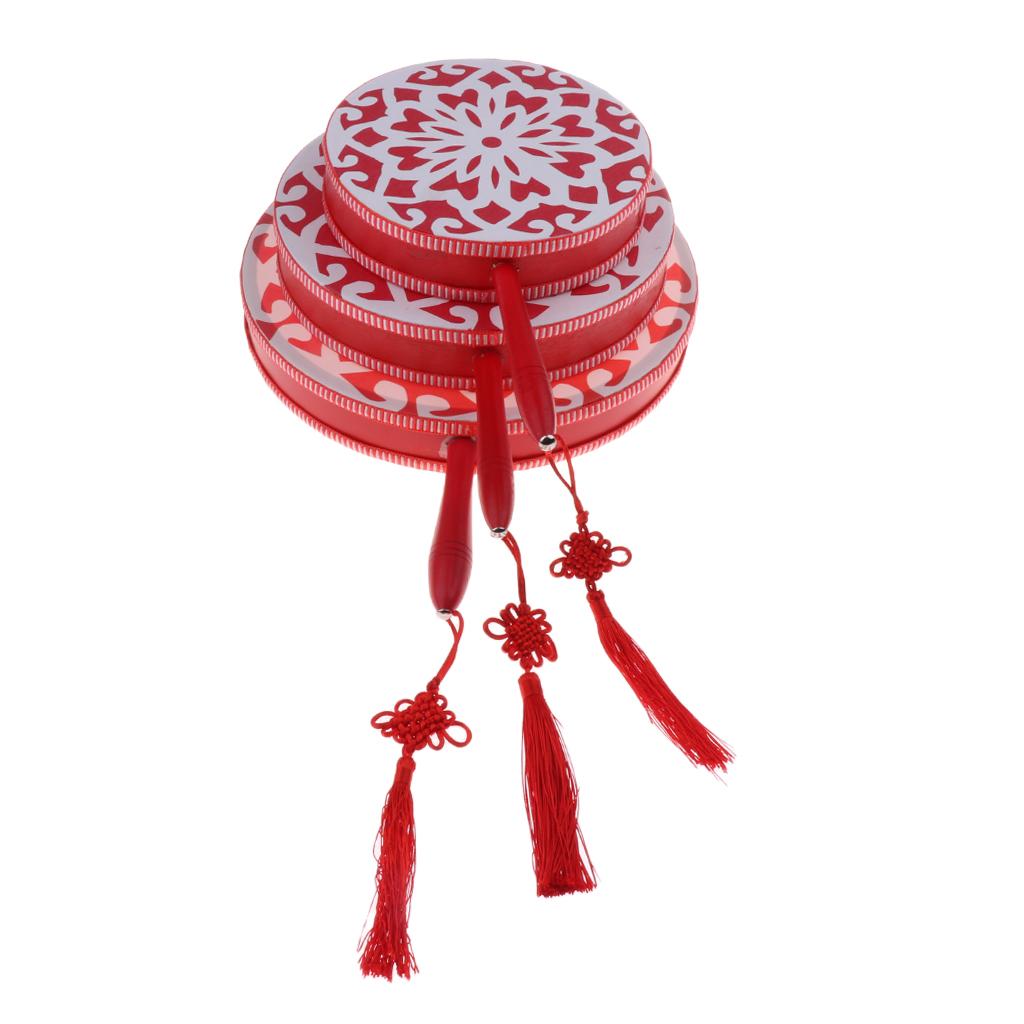 1 Set Red Hand Percussion Fan Drum with Sticks Dance Drum 8inch