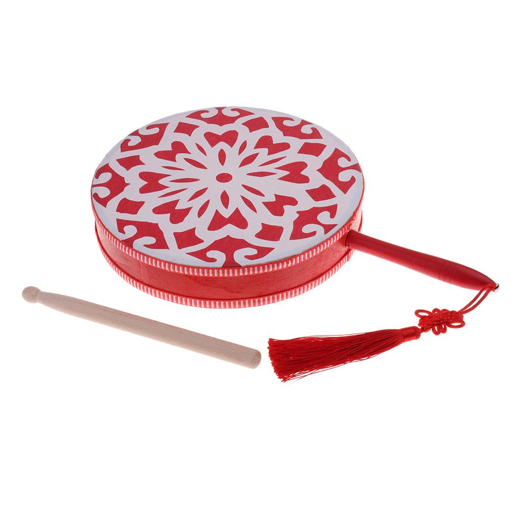 1 Set Red Hand Percussion Fan Drum with Sticks Dance Drum 8inch