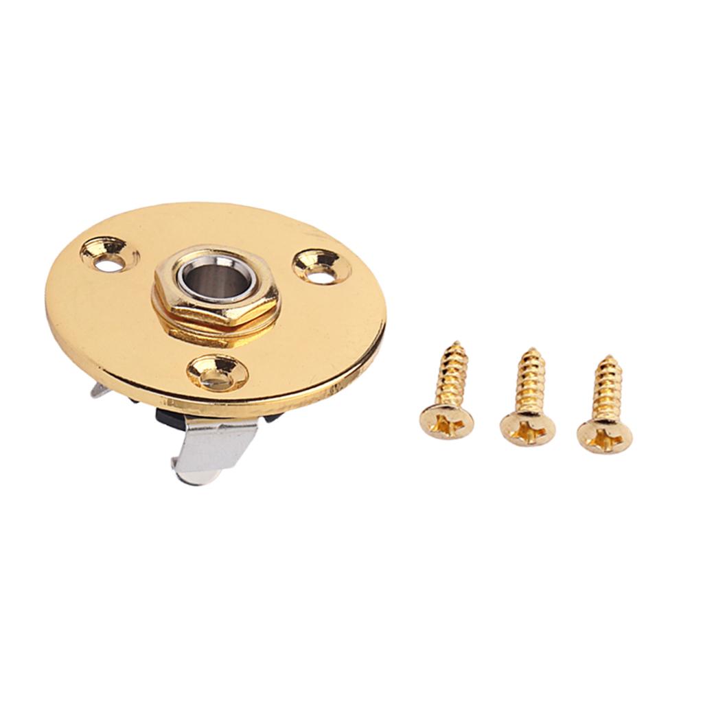 Round Guitar Output Jack Plug Socket Plate Screws Replacement Parts Gold