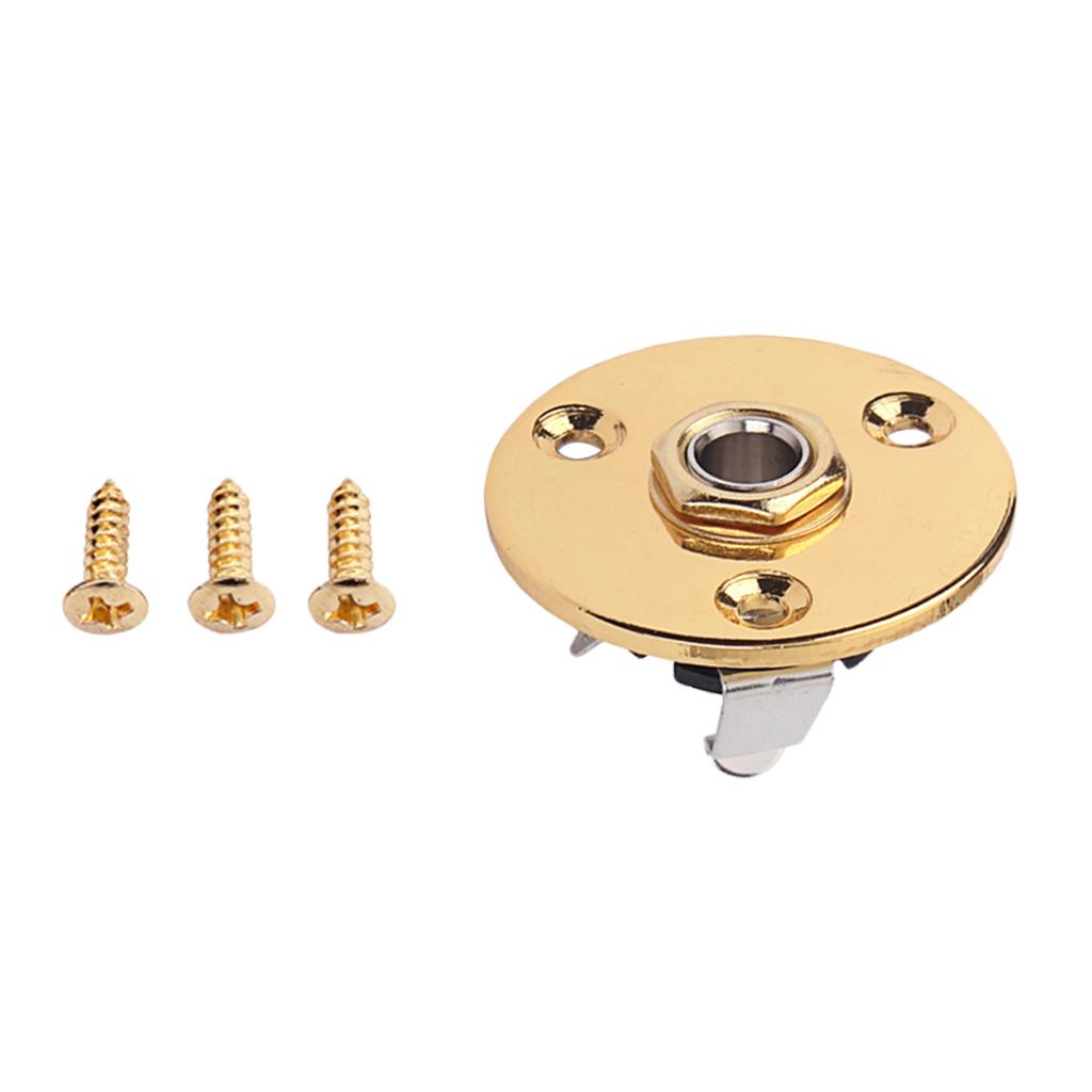 Round Guitar Output Jack Plug Socket Plate Screws Replacement Parts Gold