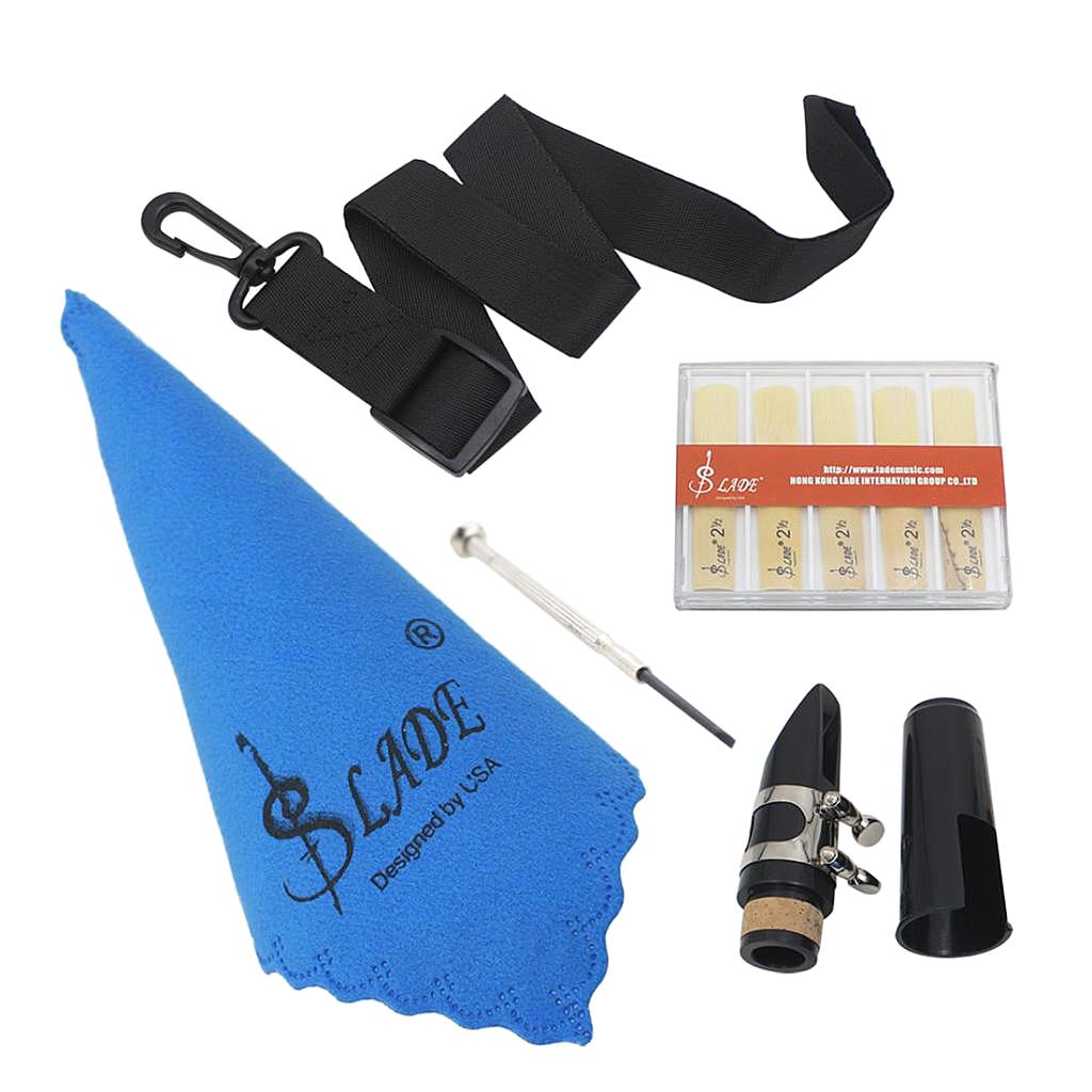 LADE 6 PCS Set Mouthpiece Neck Strap Clarinet Cap Cleaning Cloth Reeds Parts