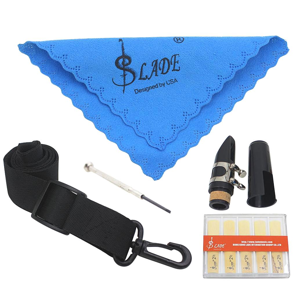 LADE 6 PCS Set Mouthpiece Neck Strap Clarinet Cap Cleaning Cloth Reeds Parts