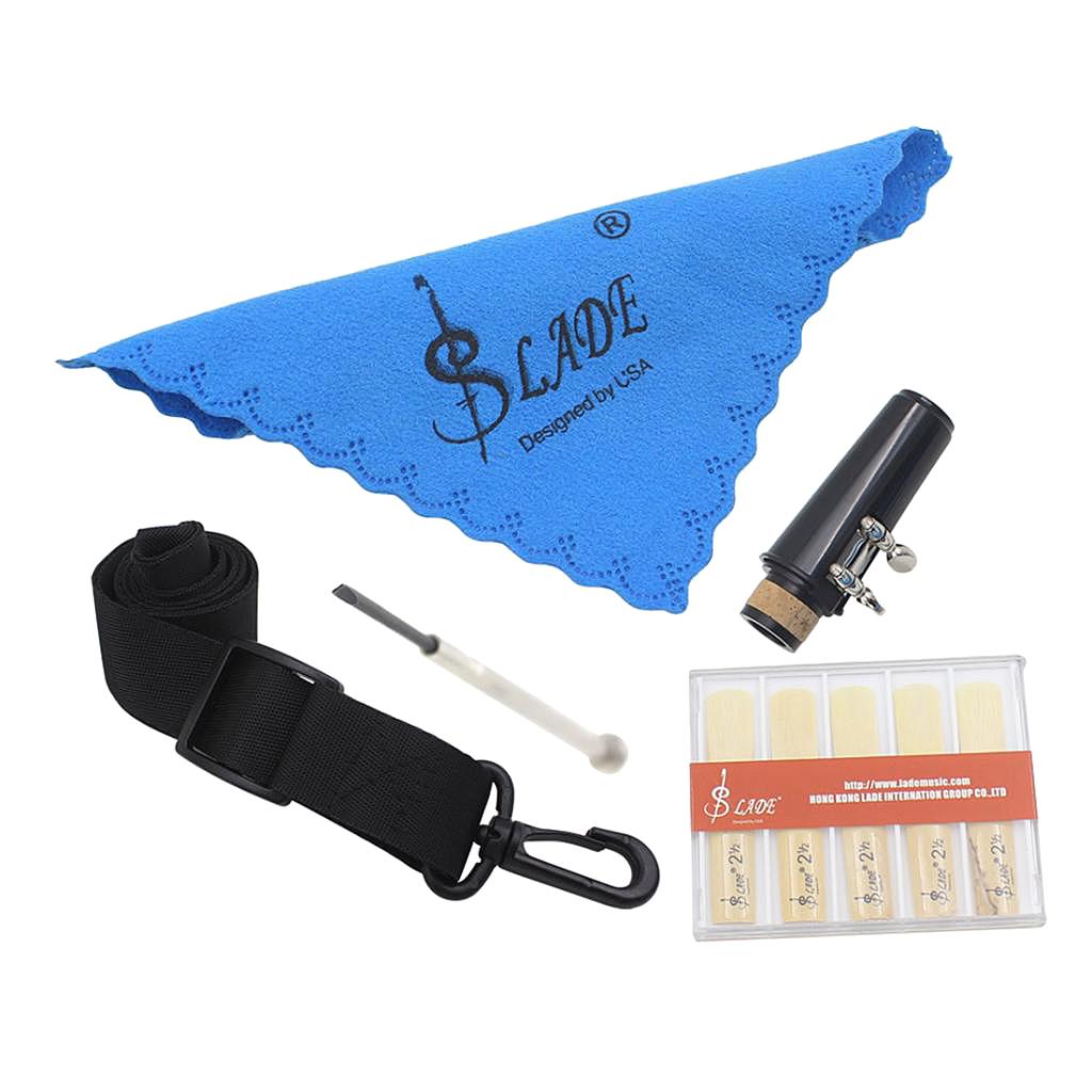 LADE 6 PCS Set Mouthpiece Neck Strap Clarinet Cap Cleaning Cloth Reeds Parts