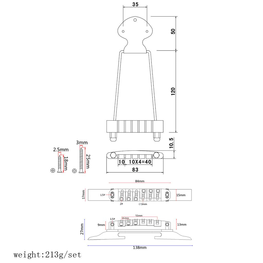 1 Set 6 String Archtop Jazz Guitar Bridge Tailpiece for Jazz Guitar Gold