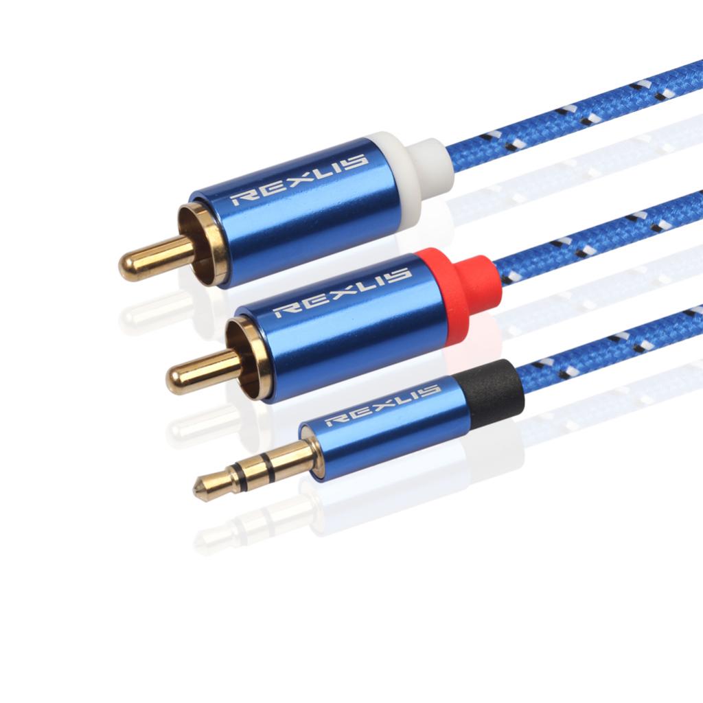 Blue Braided 1/8'' Jack 3.5mm Stereo Male to 2 RCA Male Audio Cable 300cm