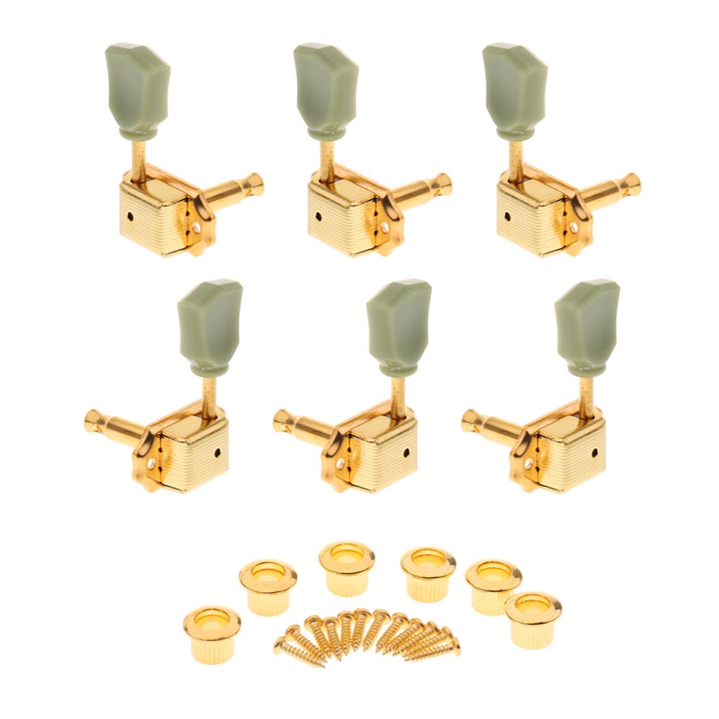 6 Pcs Acoustic Guitar Tuning Pegs Key Buttons Caps Knobs w/ Screws Gold