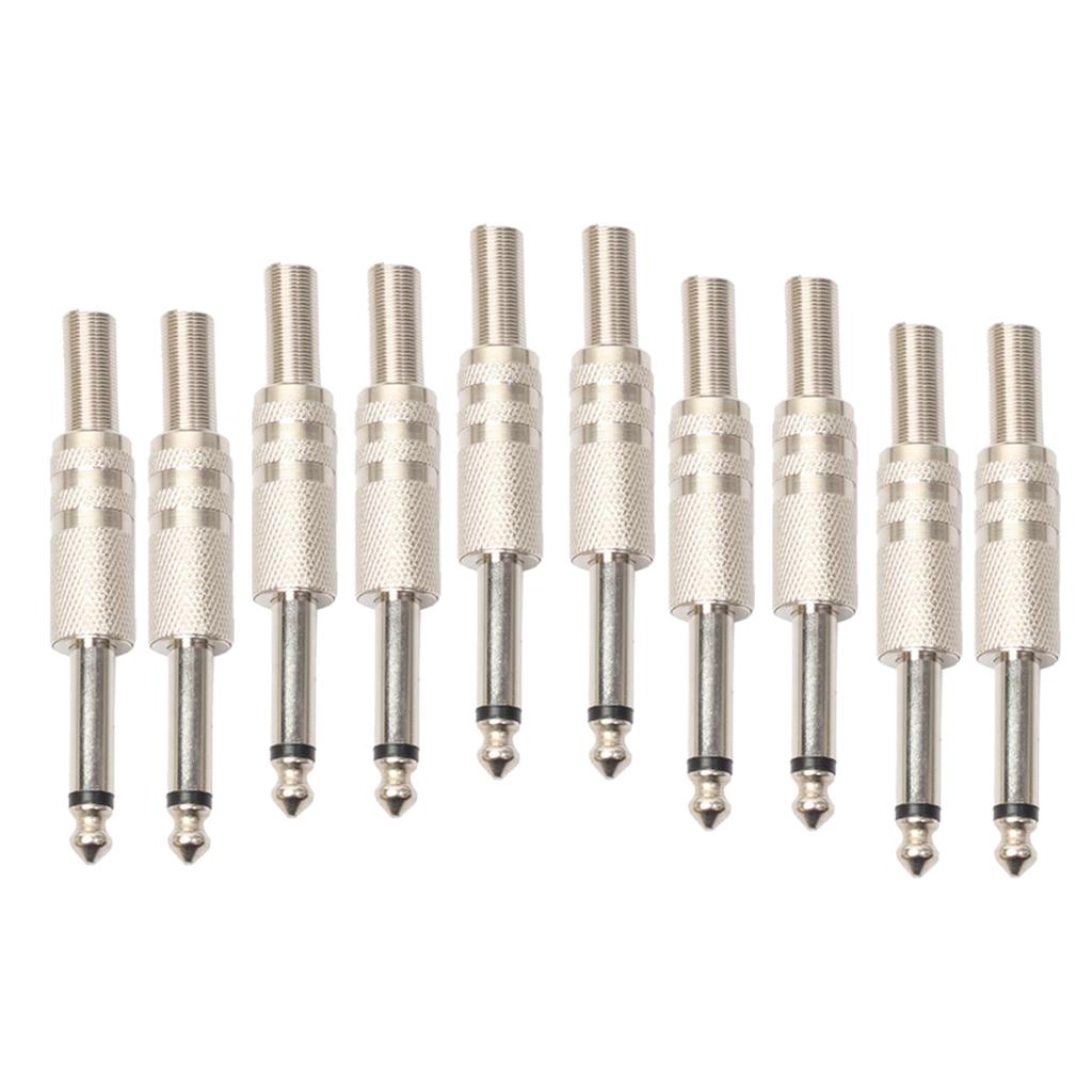 10 Pcs of Set 1/4 Mono Audio Jack 6.35mm Male Mono Connector for Microphone"