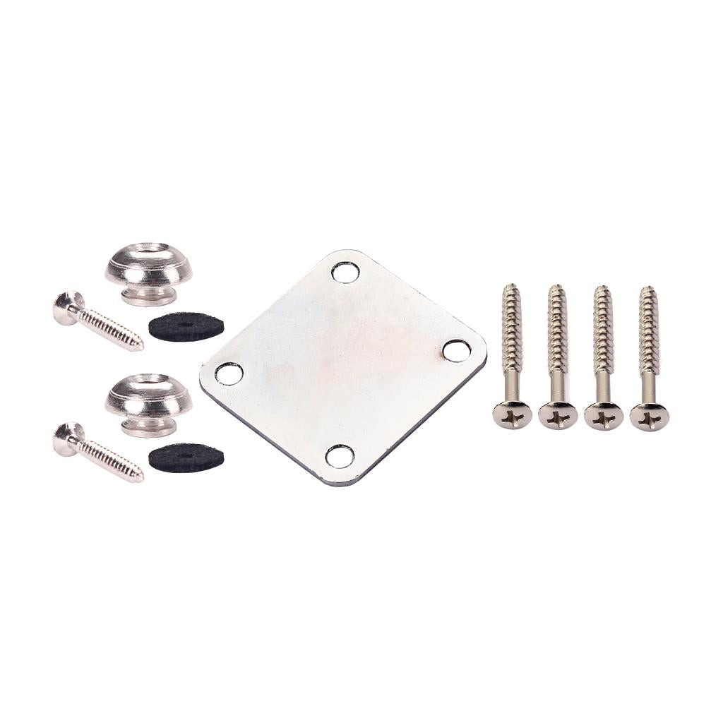 Chrome Electric Guitar Neck Plate+2pcs Strap Lock for Cigar Box Guitar Parts