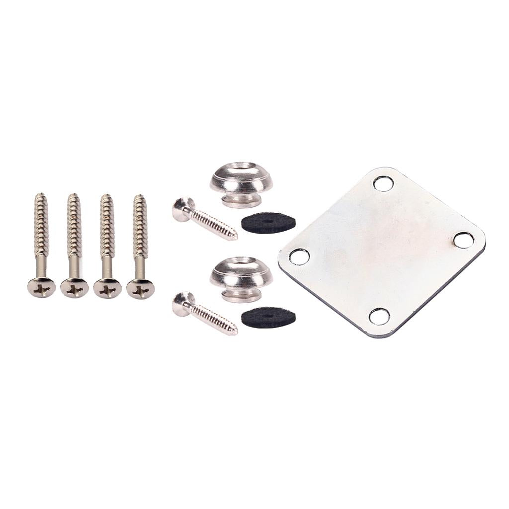 Chrome Electric Guitar Neck Plate+2pcs Strap Lock for Cigar Box Guitar Parts