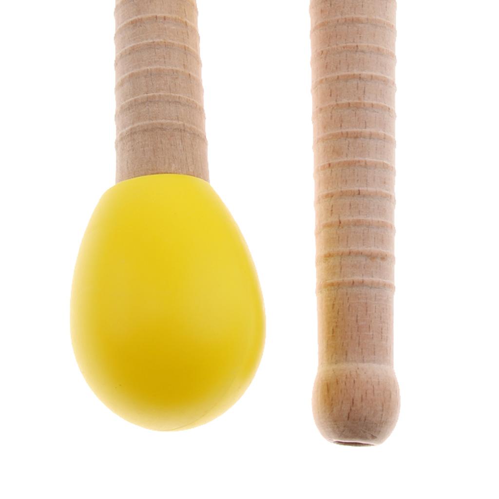 2 Pcs Wooden Sand Hammer Handbell for Kids Learning Educational Toys Yellow