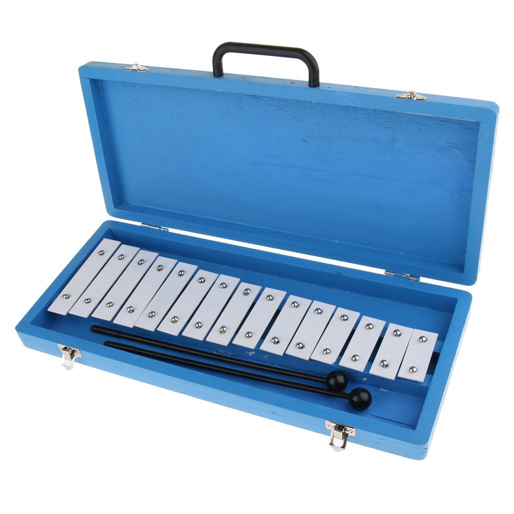 Aluminum 15 Tones Glockenspiel Xylophone in Hard Protective Case Blue