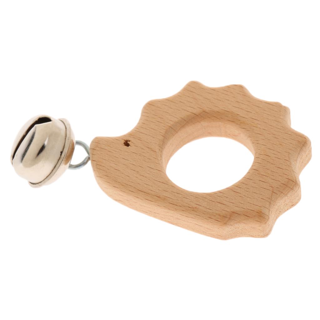 Wood Baby Handbell Rattle Grasping Toy Gifts Hedgehog