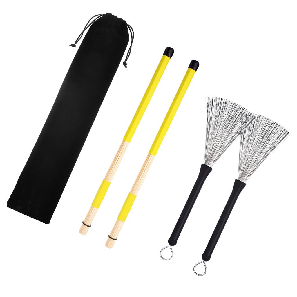 1 Pair Drum Sticks Drum Brushes Set with Storage Bag Yellow