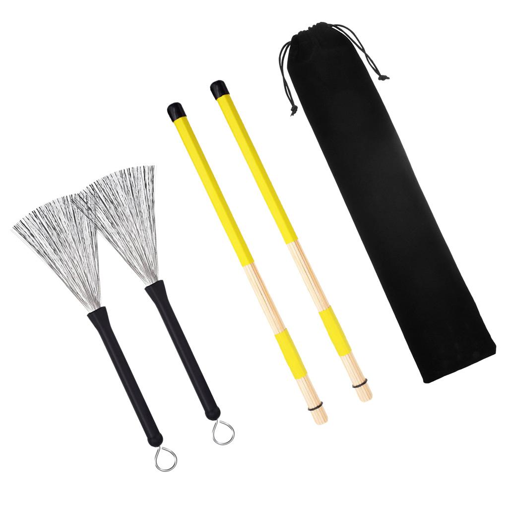 1 Pair Drum Sticks Drum Brushes Set with Storage Bag Yellow
