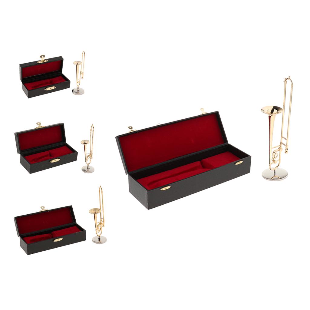 Miniature Trombone Mini Musical Instrument Model for Home Decor 1-4 Scale