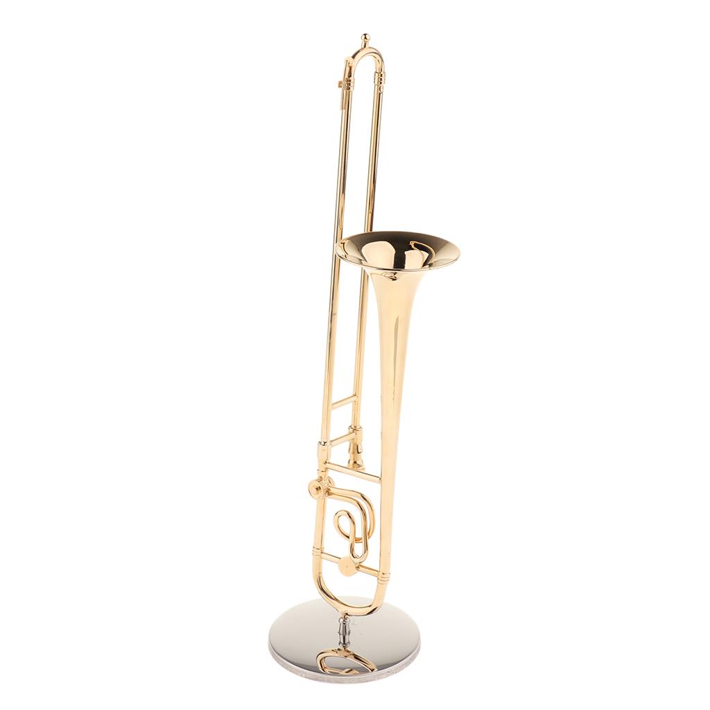 Miniature Trombone Mini Musical Instrument Model for Home Decor 1-4 Scale