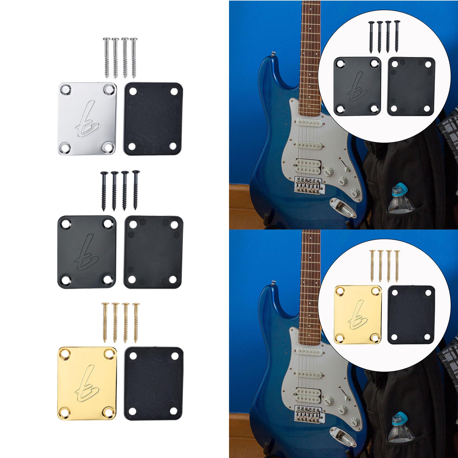 Guitar Neck Plate & Backplate Iron Neckplate with Screws for Electric Guitar Argent