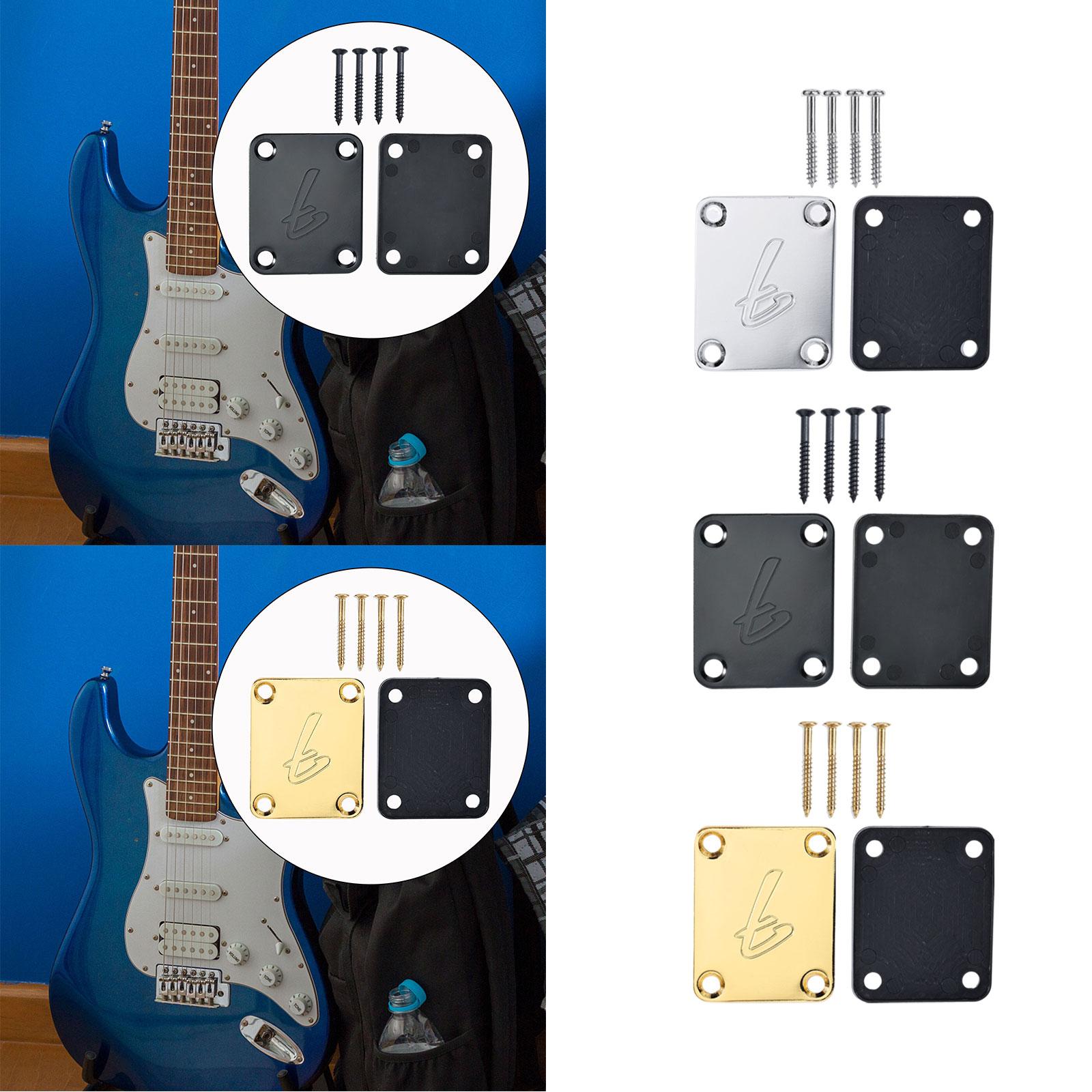 Guitar Neck Plate & Backplate Iron Neckplate with Screws for Electric Guitar Argent