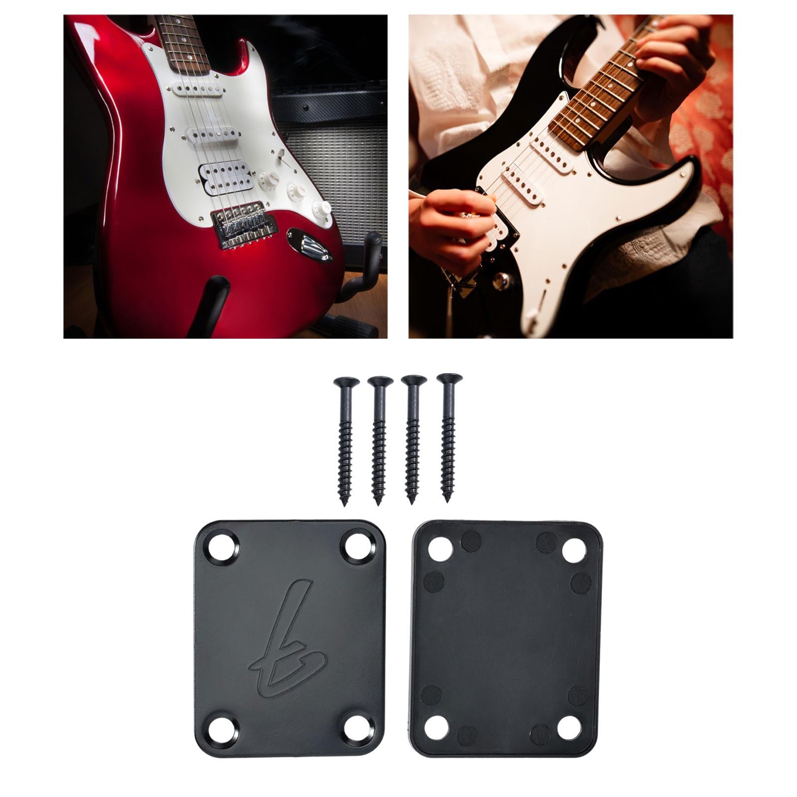 Guitar Neck Plate & Backplate Iron Neckplate with Screws for Electric Guitar Black