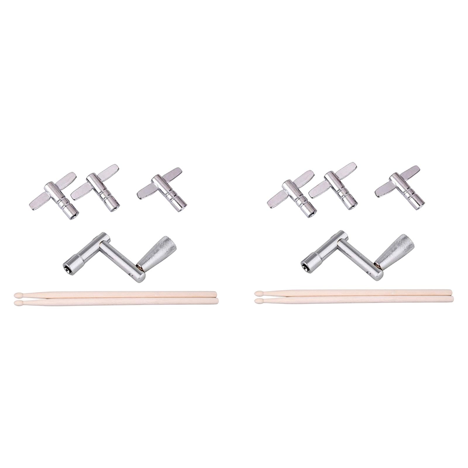 Wood Drumsticks and Drum Tuning Keys Cymbal Mallets for Snare Drum 5A