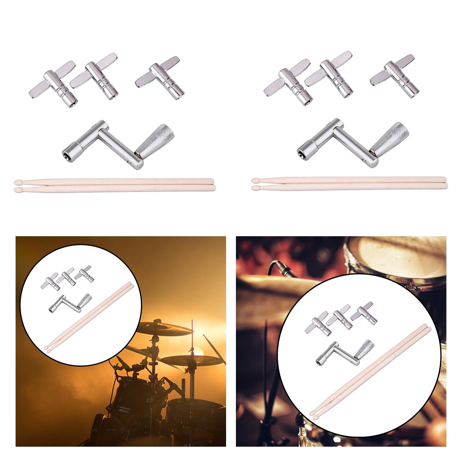 Wood Drumsticks and Drum Tuning Keys Cymbal Mallets for Snare Drum 5A