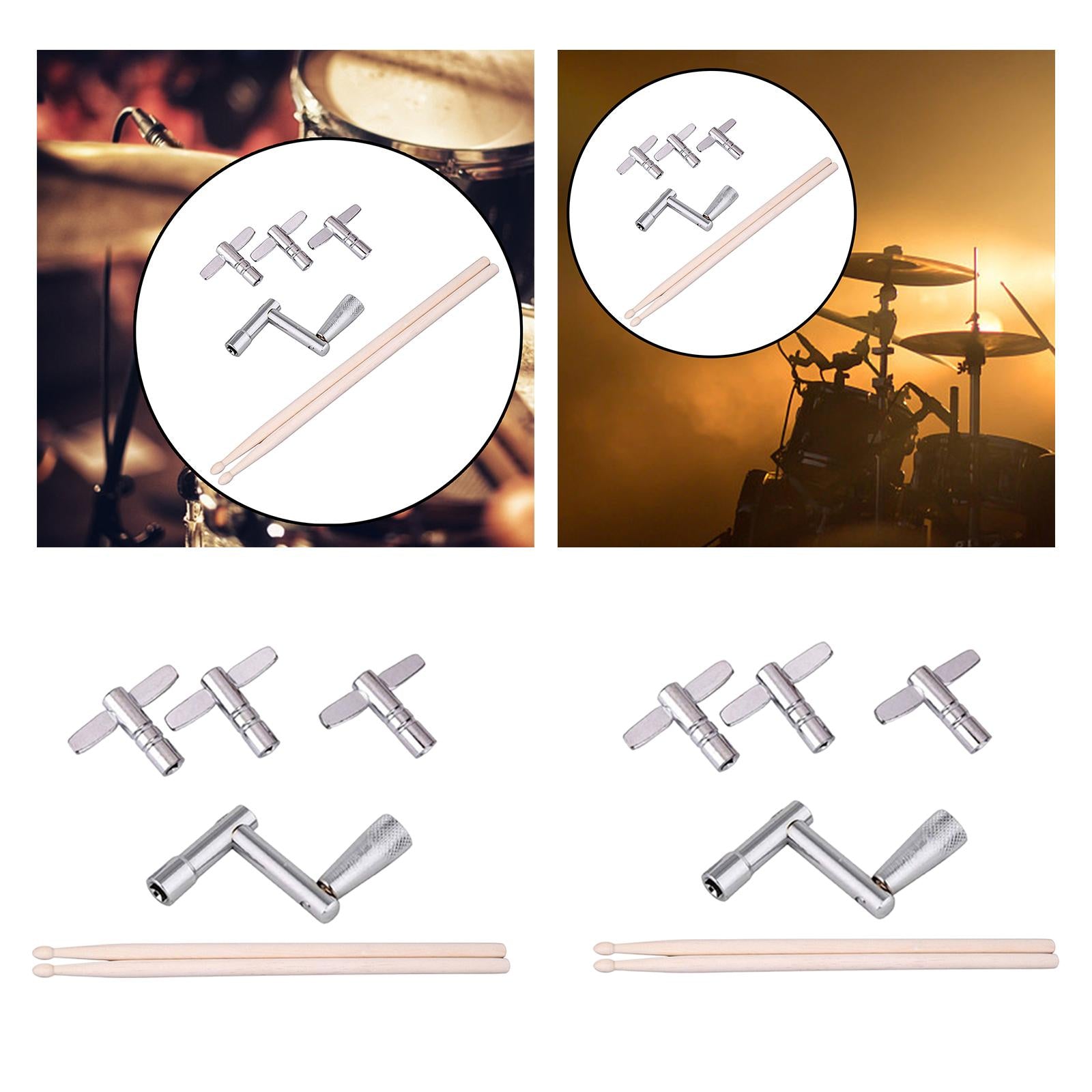 Wood Drumsticks and Drum Tuning Keys Cymbal Mallets for Snare Drum 5A