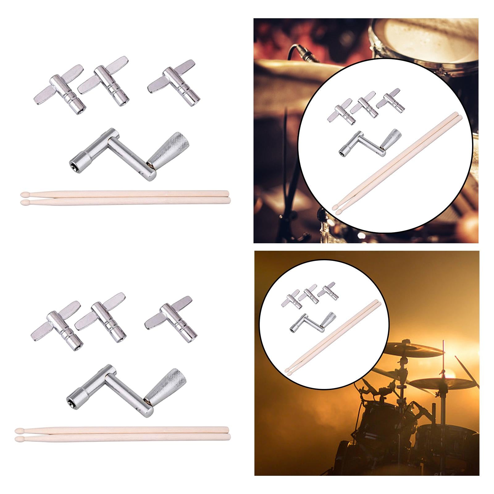 Wood Drumsticks and Drum Tuning Keys Cymbal Mallets for Snare Drum 5A