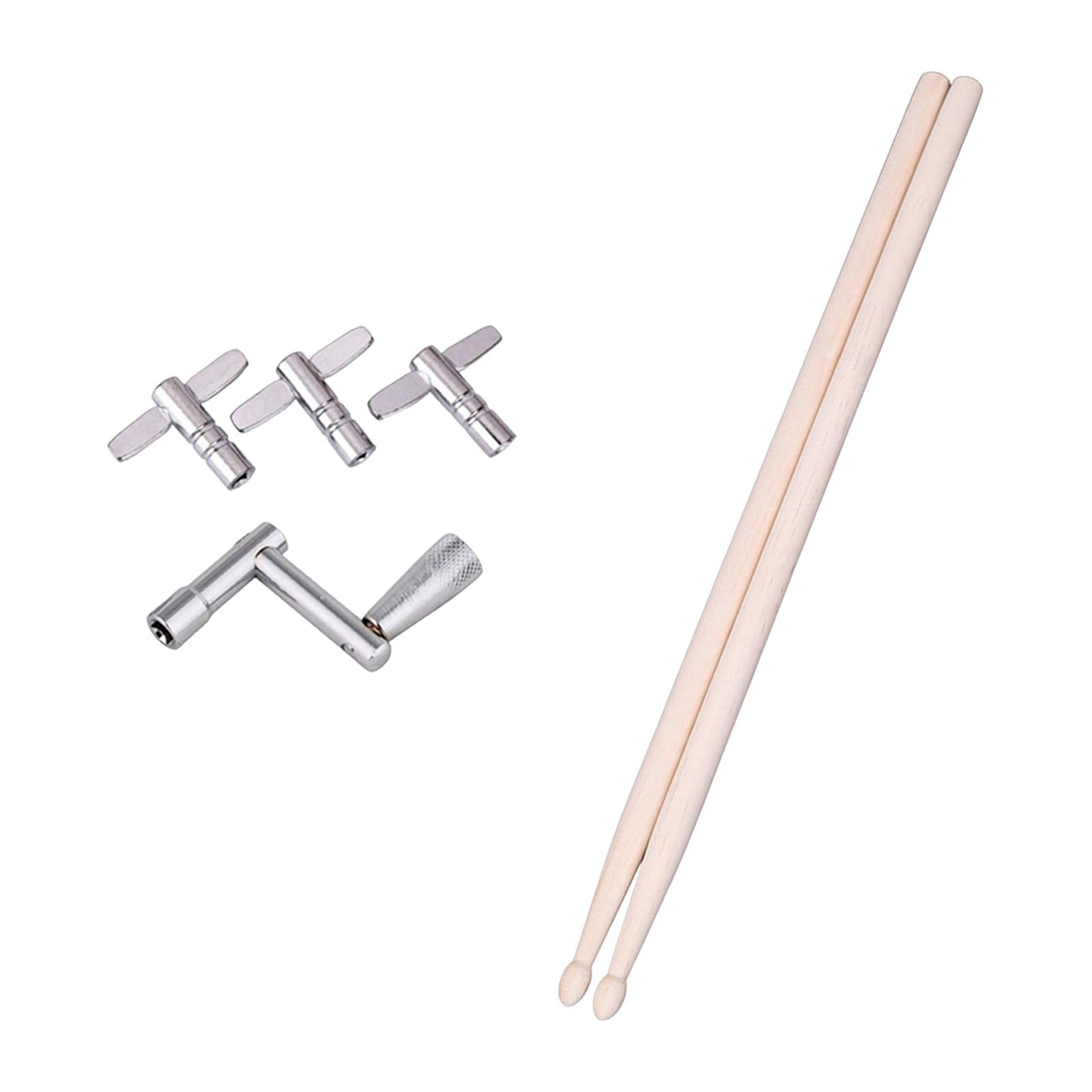 Wood Drumsticks and Drum Tuning Keys Cymbal Mallets for Snare Drum 5A