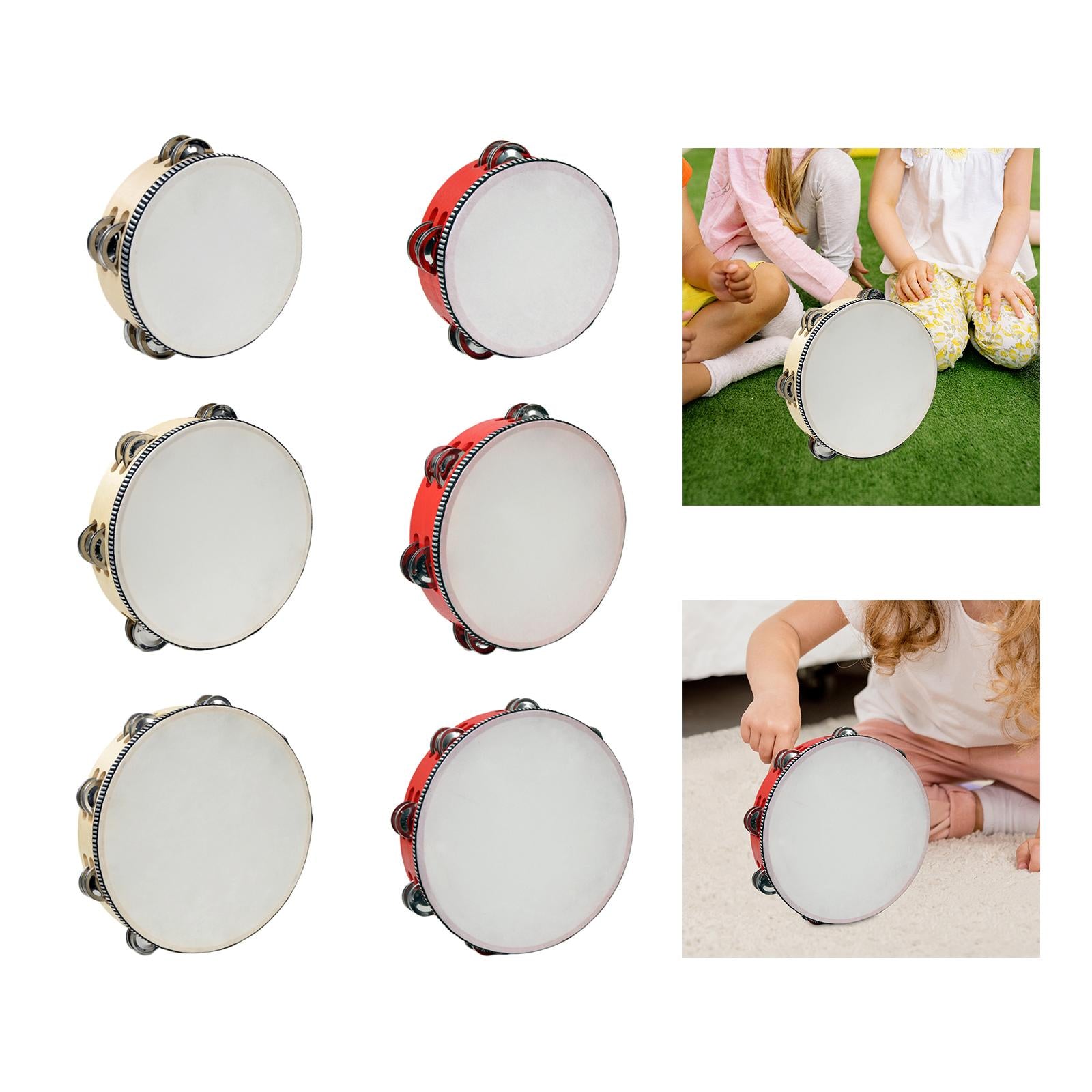 Wooden Handheld Tambourines Metal Jingles Percussion for Church Party Adults 6inch Wood