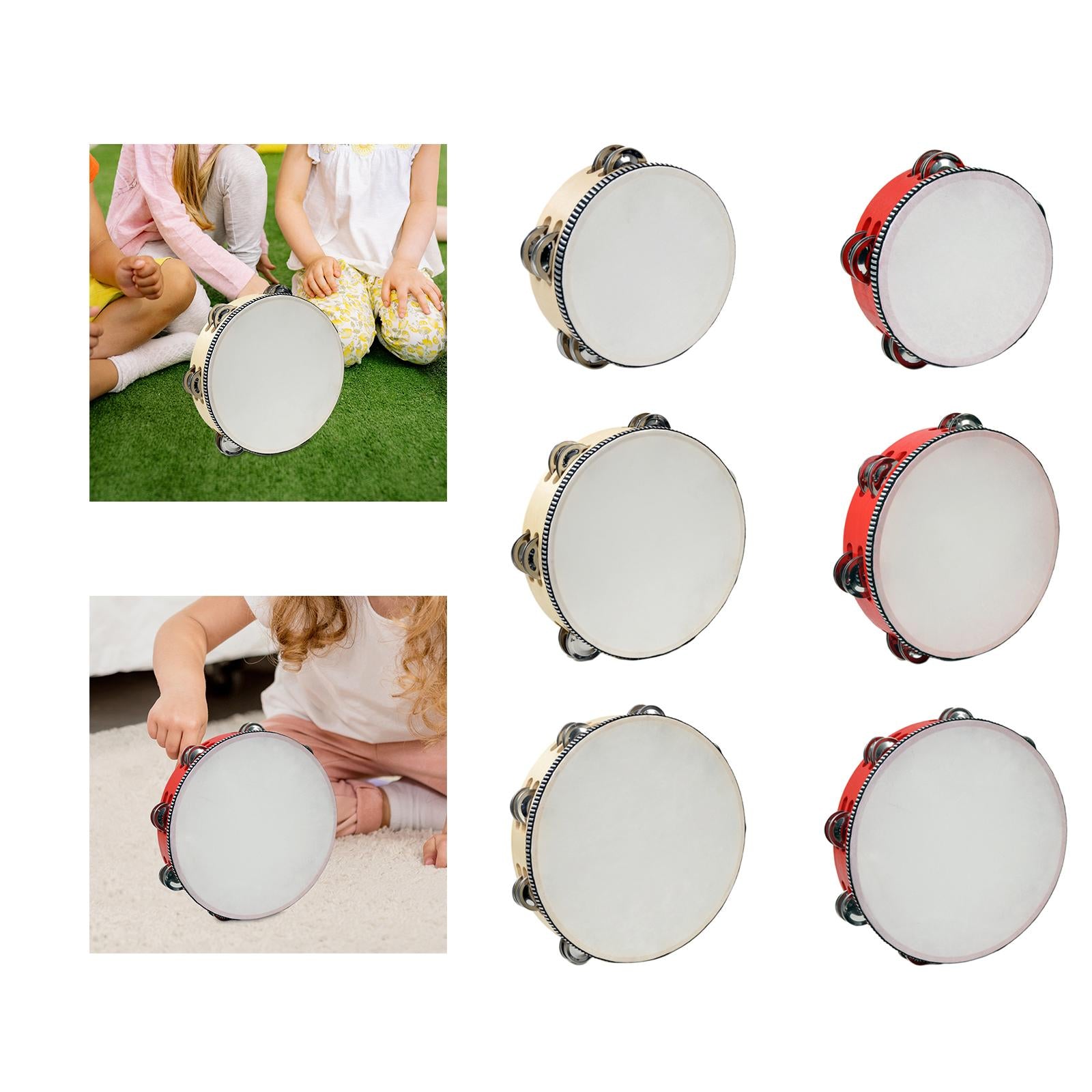 Wooden Handheld Tambourines Metal Jingles Percussion for Church Party Adults 6inch Wood