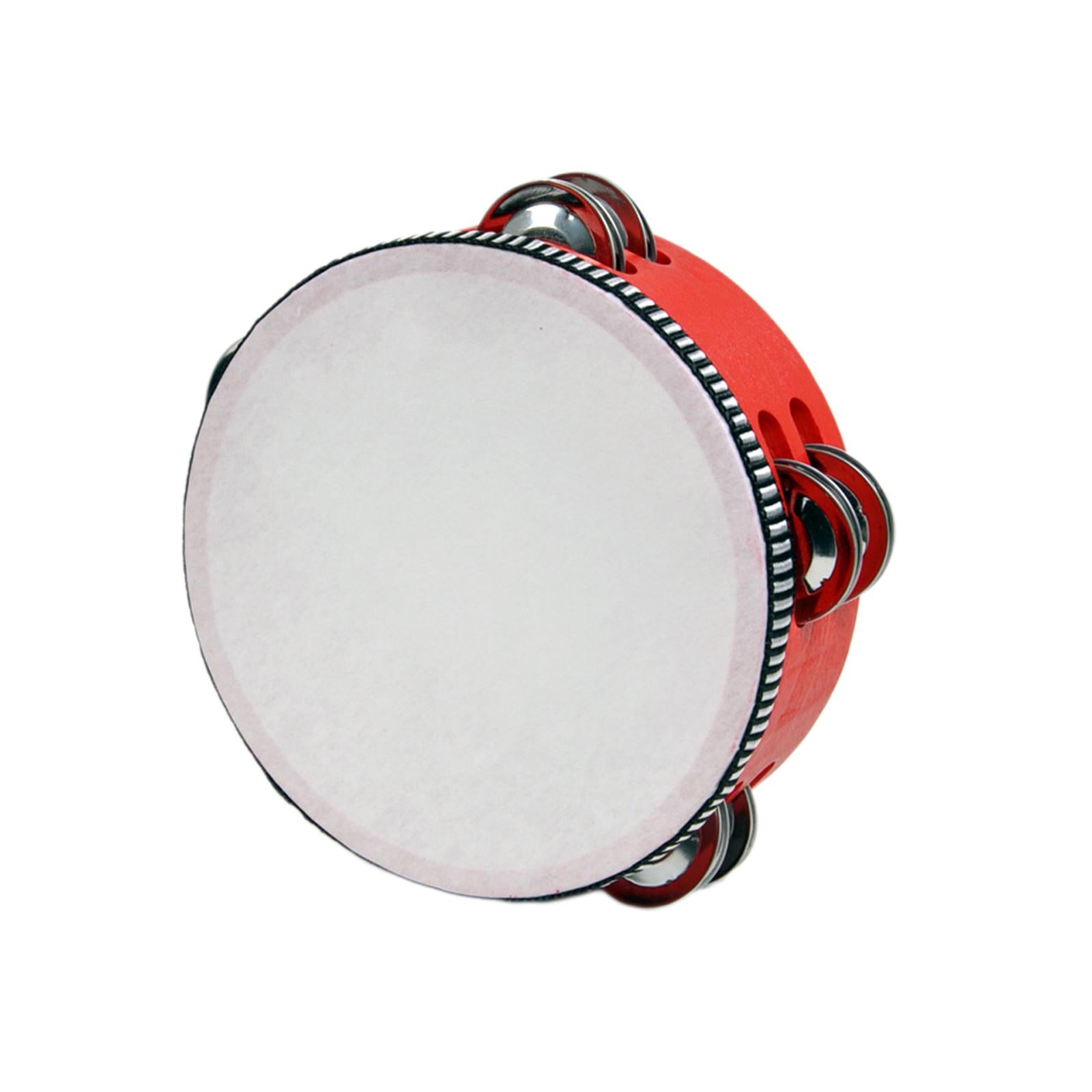 Wooden Handheld Tambourines Metal Jingles Percussion for Church Party Adults 6inch Red