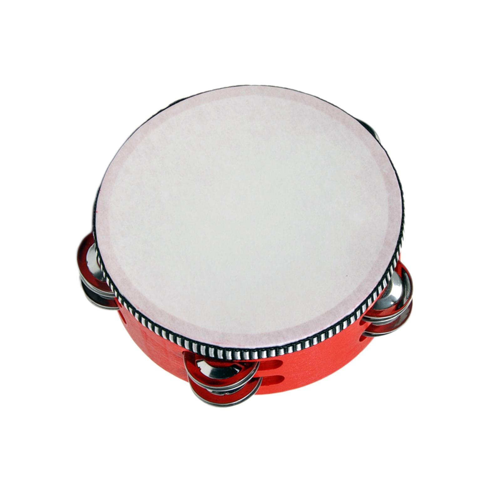 Wooden Handheld Tambourines Metal Jingles Percussion for Church Party Adults 6inch Red