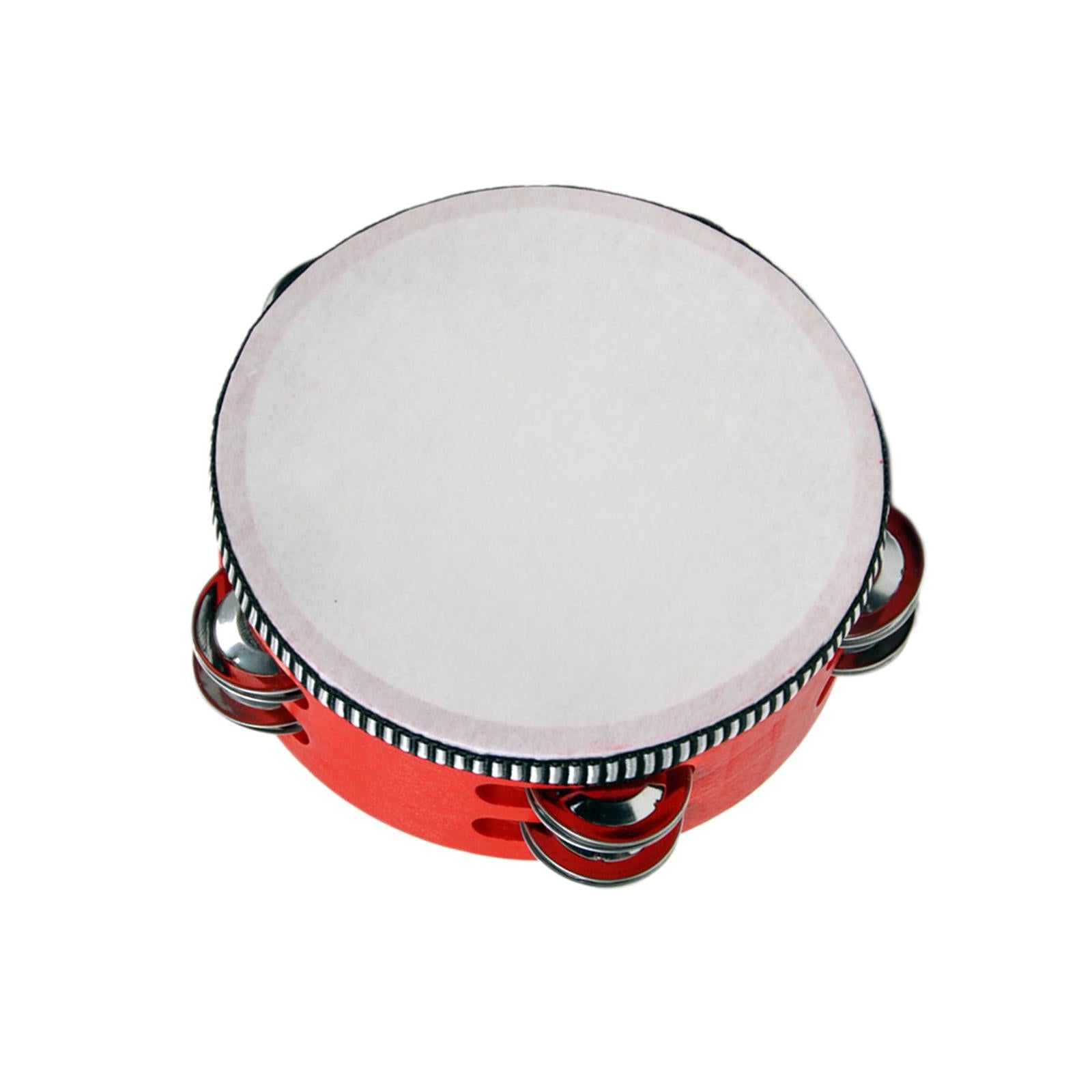 Wooden Handheld Tambourines Metal Jingles Percussion for Church Party Adults 6inch Red