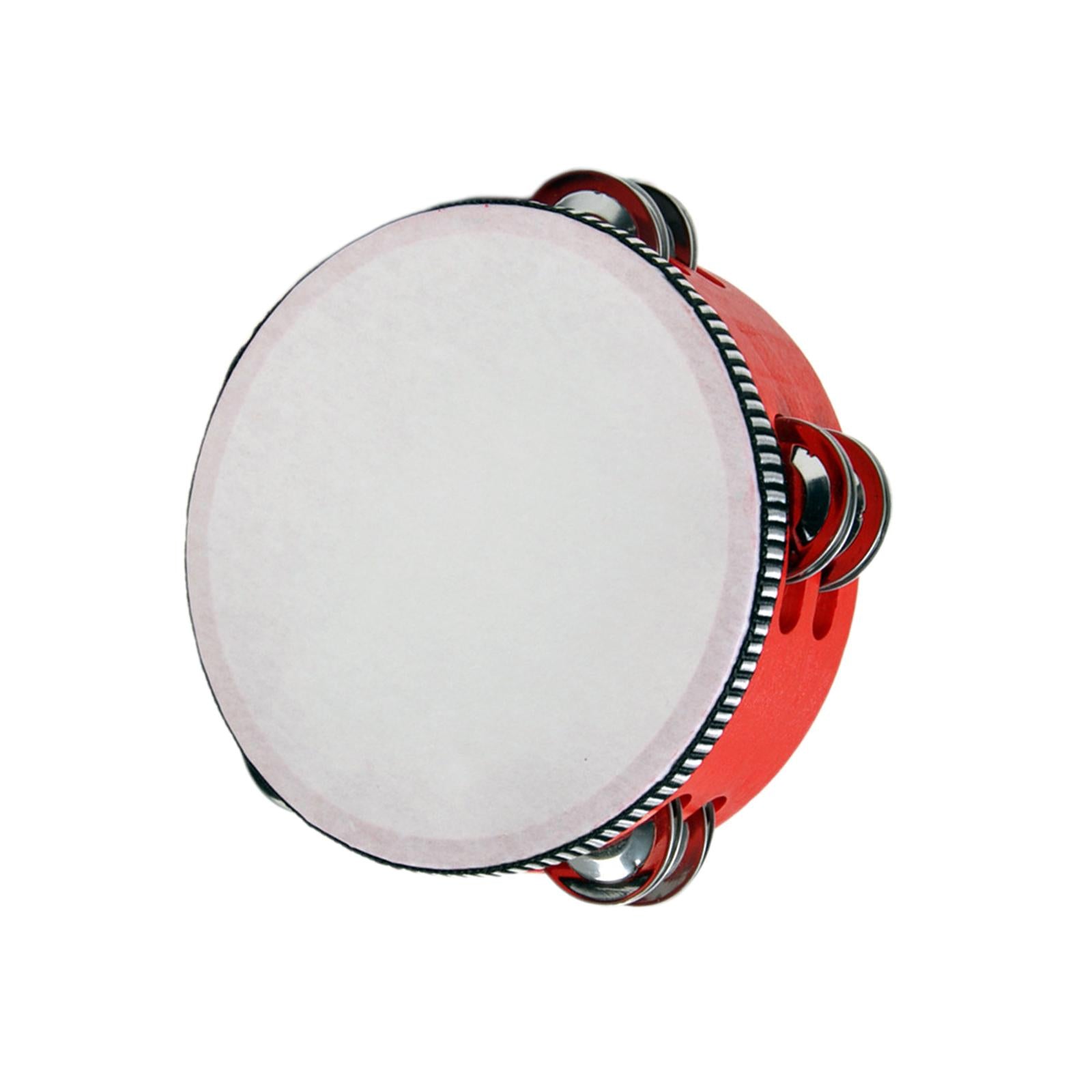 Wooden Handheld Tambourines Metal Jingles Percussion for Church Party Adults 6inch Red