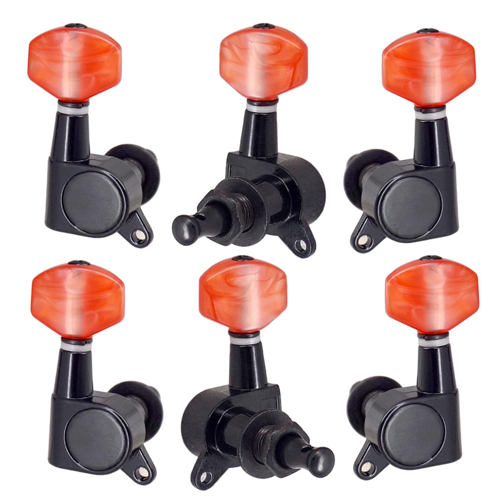 6x Metal Enclosed Tuner Head 3R3L Tuning Keys Head Knob for Acoustic Guitar Black