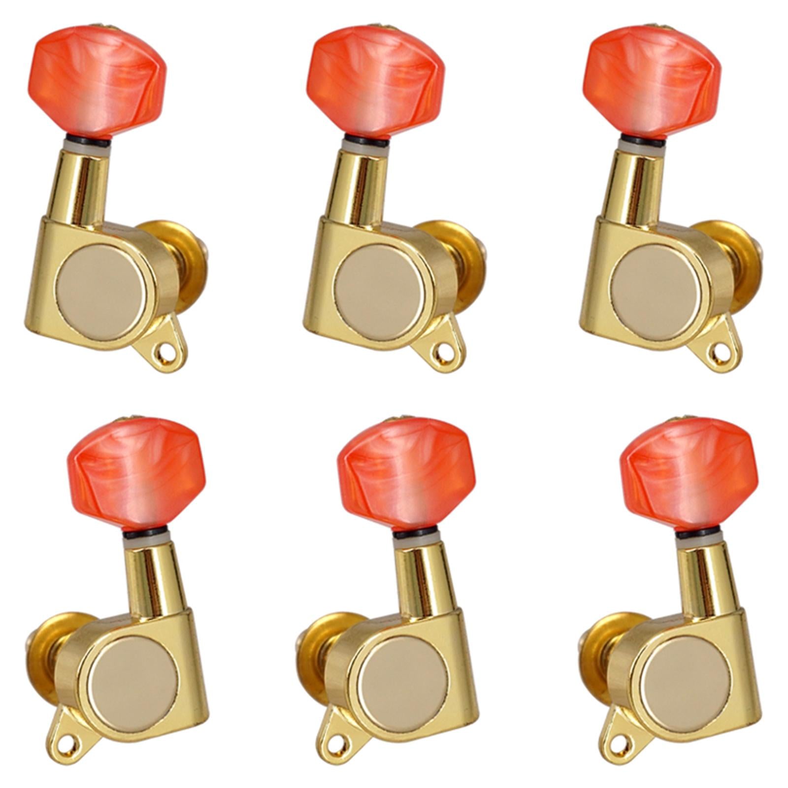 6x Metal Enclosed Tuner Head 3R3L Tuning Keys Head Knob for Acoustic Guitar Gold