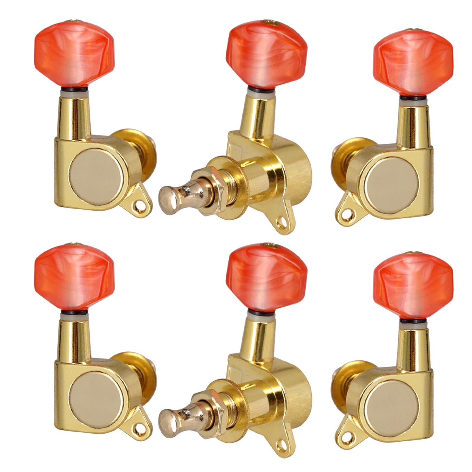 6x Metal Enclosed Tuner Head 3R3L Tuning Keys Head Knob for Acoustic Guitar Gold