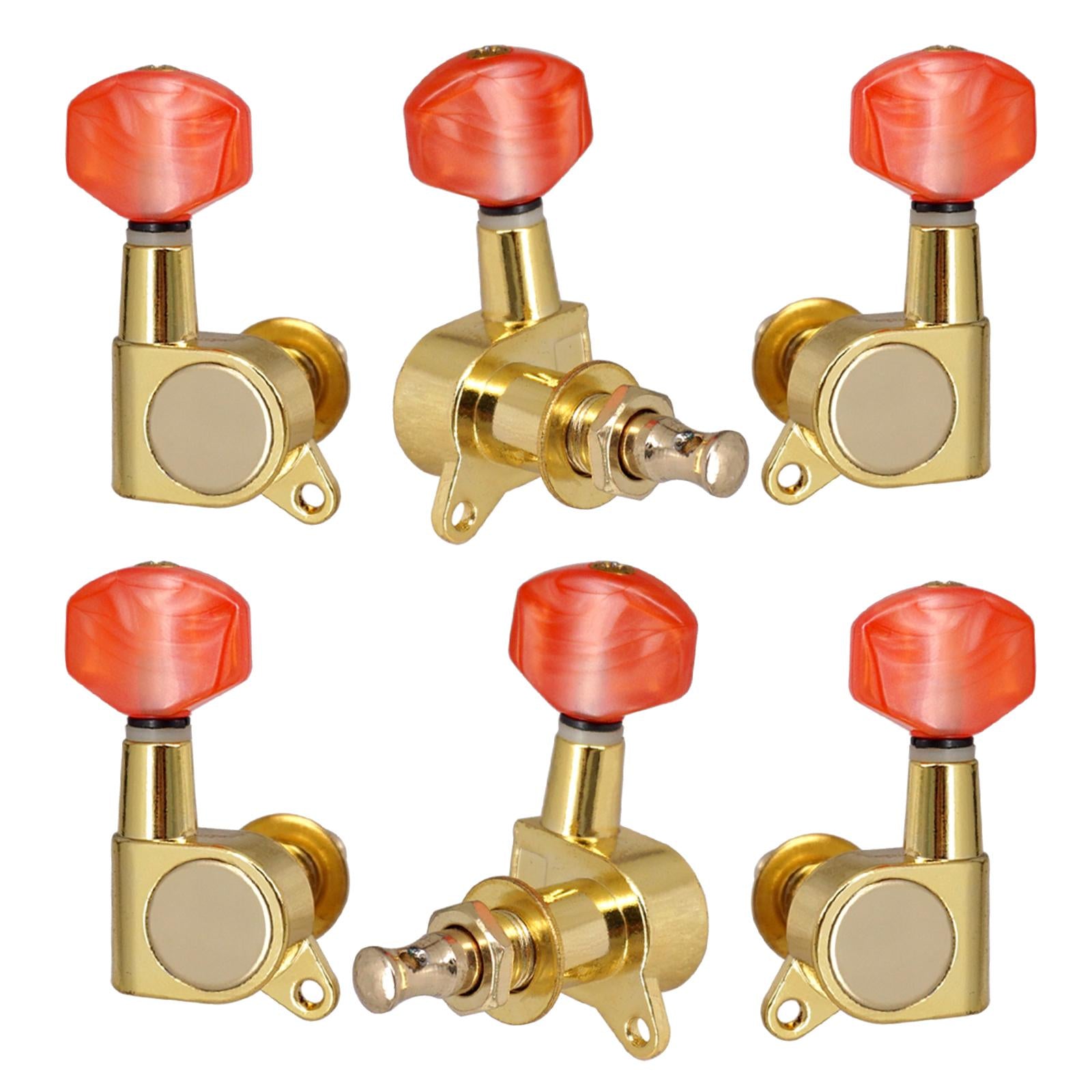 6x Metal Enclosed Tuner Head 3R3L Tuning Keys Head Knob for Acoustic Guitar Gold